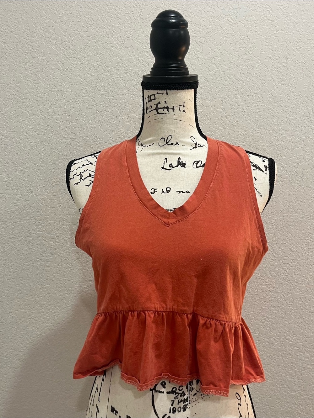 Rust V-Neck Peplum Tank Top